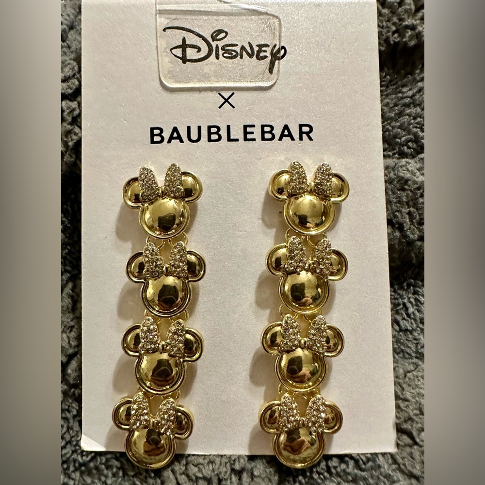 NEW! Disney x BaubleBar Gold Tone Earrings Minnie Mouse Tower